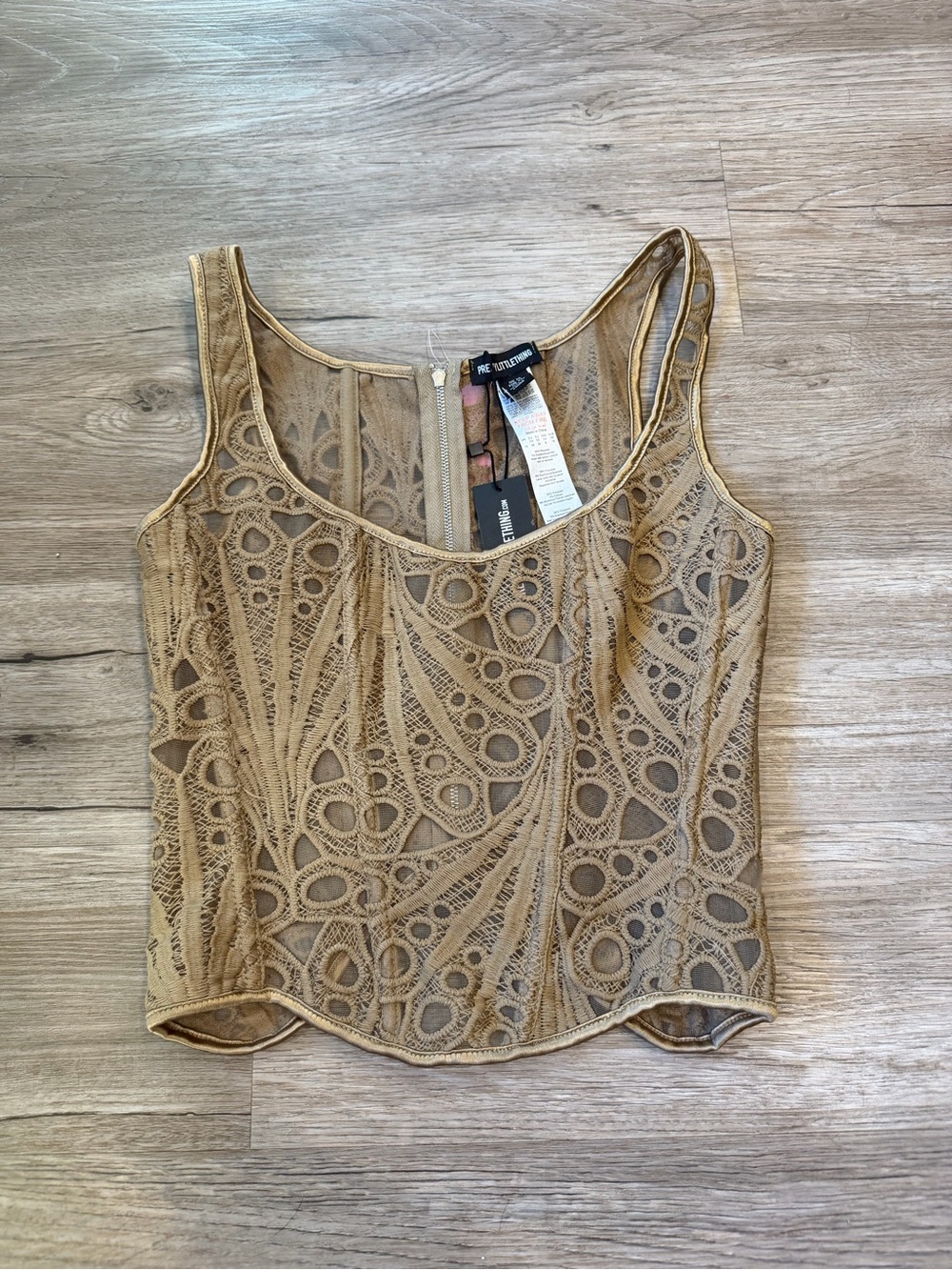 PrettyLittleThing Tan Crochet Lace Cropped Cami